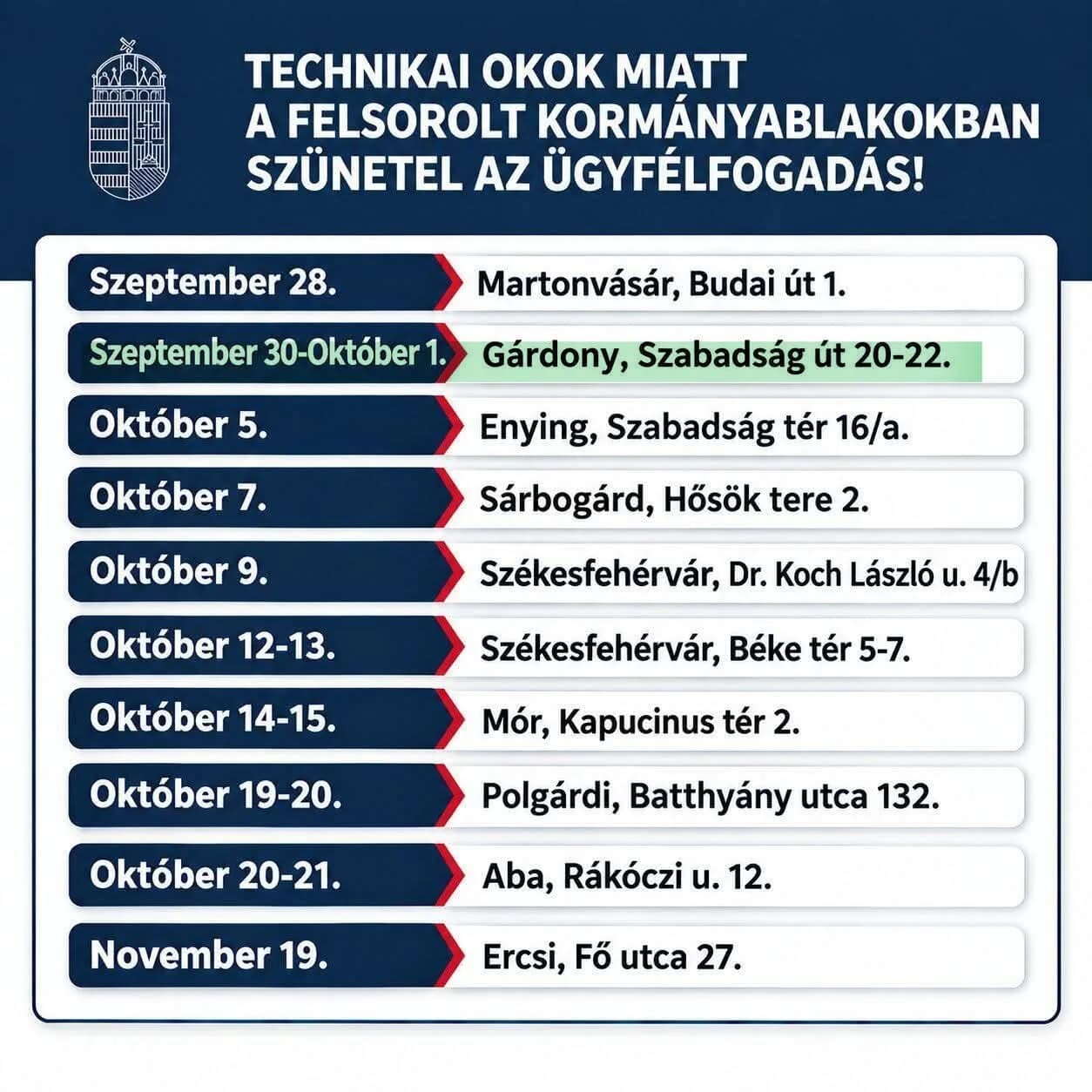 KORMÁNYABLAKOKBAN SZÜNETEL AZ ÜGYFÉLFOGADÁS!