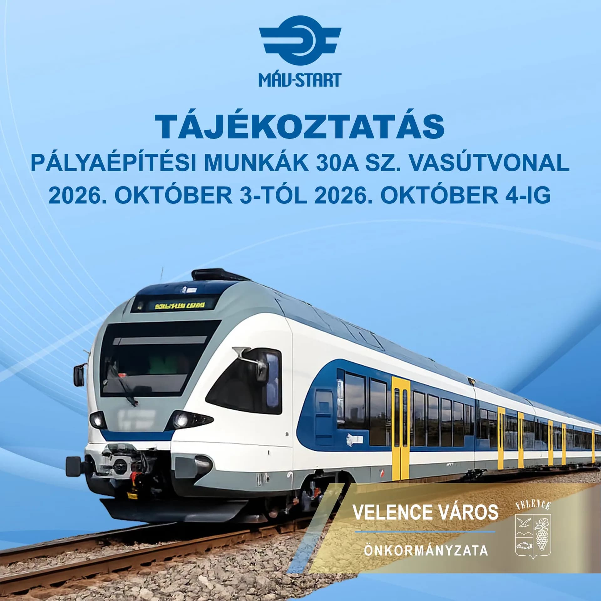 Pályaépítési munkák a 30a számú vasútvonalon 2026. október 3-án és 4-én.