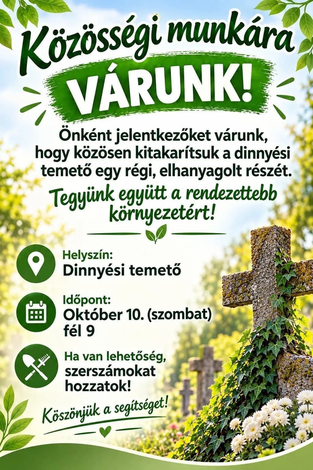 Önkénteseket várnak szombaton a közösség segítségére